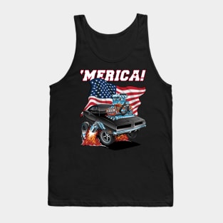 Merica Patriotic Classic Hot Rod Muscle Car USA Flag Cartoon Tank Top